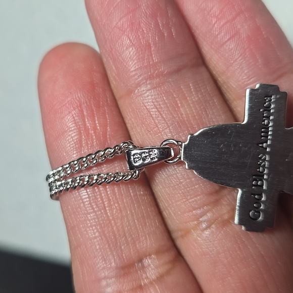 "God Bless America" Patriotic Cross Diamond Pendant Necklace - Picture 3 of 4
